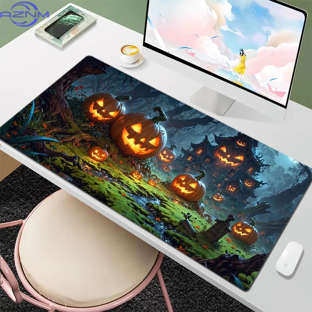 H-Halloween Cute Pumpkin Mouse Pad Desk Mat Large Non-slip Anti-fray Keyboard Ergonomic Office Rubber PC Home Custom