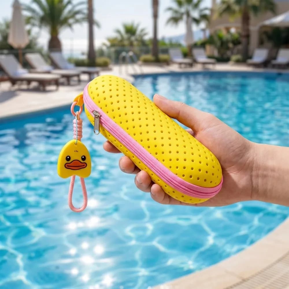 Custodia per Occhialini da Nuoto in Materiale EVA, Design Traspirante con Foro di Drenaggio, Borsa Portatile per Occhialini con Maniglia e Chiusura a Cerniera