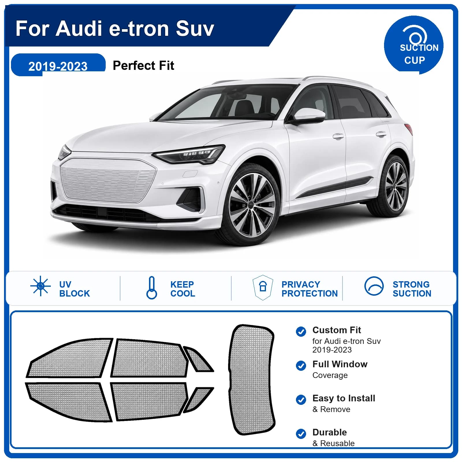 For Audi e-tron Suv 2019-2023 Custom Full Set Windshield Sun Shade Aluminum Foil Heat Insulation Anti UV Foldable