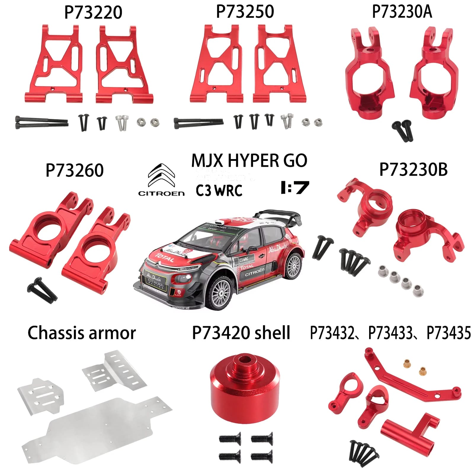 Metallo Anteriore Posteriore Forcellone Sterzo Tazza a forma di C Sedile Componente Sterzo per MJX Hyper GO 7303 1/7 Citroen C5 WRC Rc Parti di Automobili