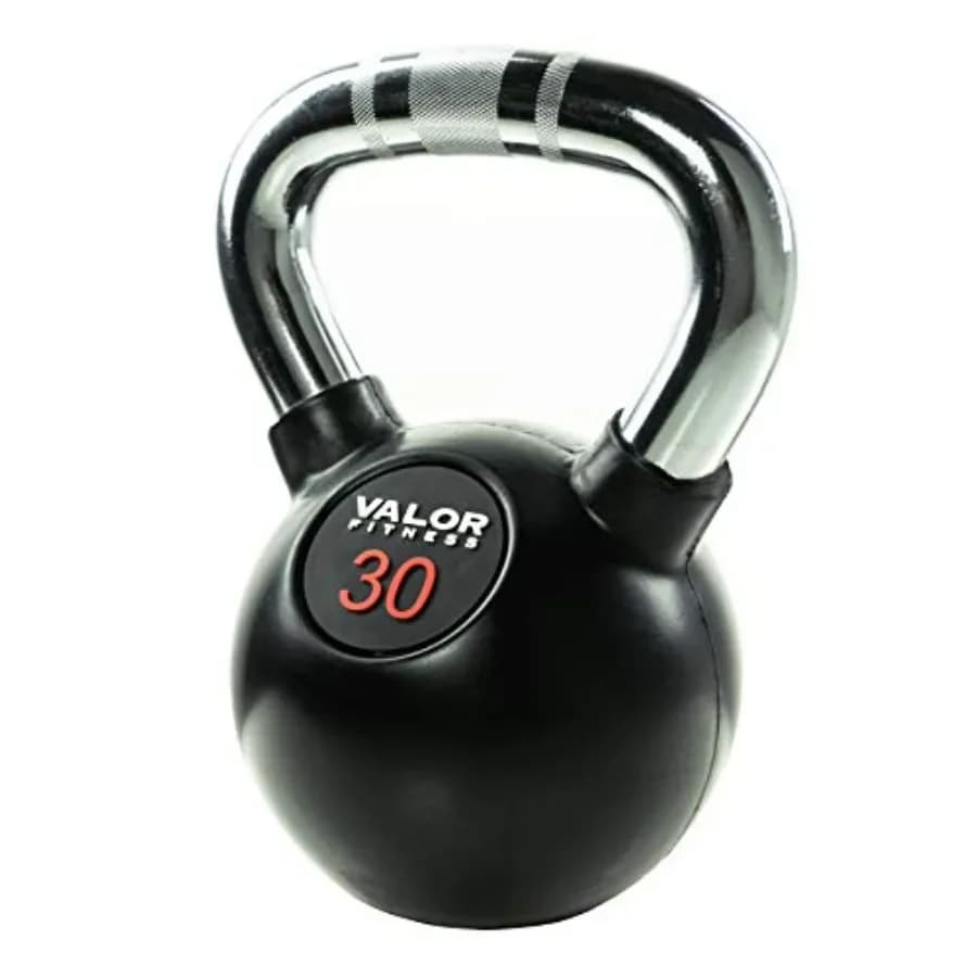 Chrome Handle Rubber Coated Kettlebells for home gym use, durable rubber-coated steel, black with chrome handle, non-slip grip