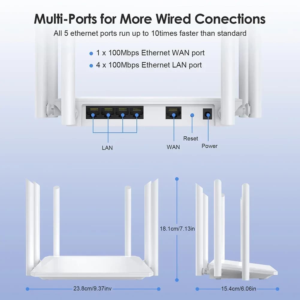 Nuovo Router Wireless 1200M con Antenna Esterna, Modem Router con Ampia Copertura, Ripetitore WiFi 2.4G per Casa e Ufficio, Router con Amplificazione del Segnale
