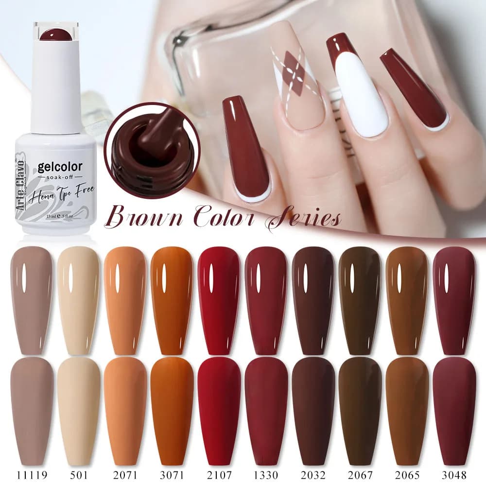 Arte Clavo Smalto per unghie gel rosso marrone 15ml Serie autunnale Base Top Coat Soak Off Gel UV Vernici semipermanenti Design Nail Art