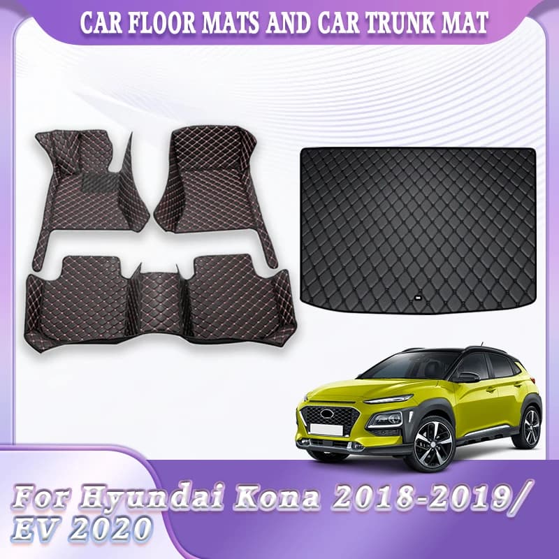 Tappetini per auto per tutte le stagioni Fodera per bagagliaio per Hyundai Kona 2018 2019 EV 2020 Resistente all'usura antiscivolo Set completo di accessori interni