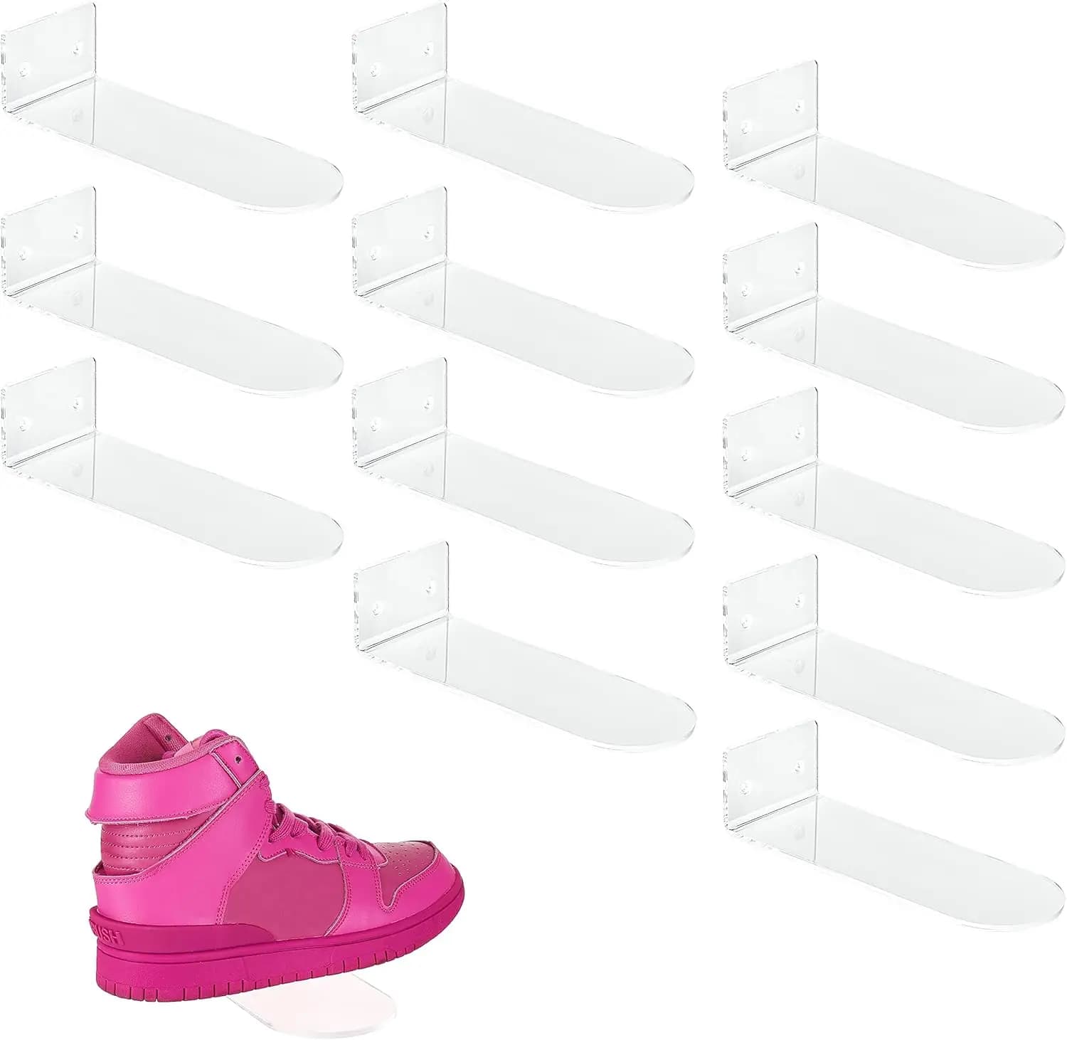 Set di 12 Mensole Galleggianti in Acrilico per Esposizione Scarpe, Portascarpe Trasparente da Parete per Collezioni di Sneaker, per Camere da Letto e Corridoi