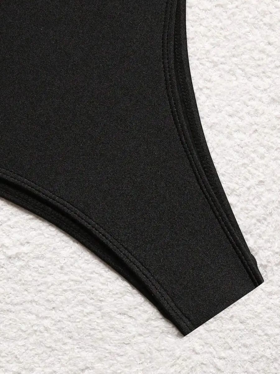 Womens High Waisted One-Piece Swimsuit With Mesh Skirt Patchwork Design