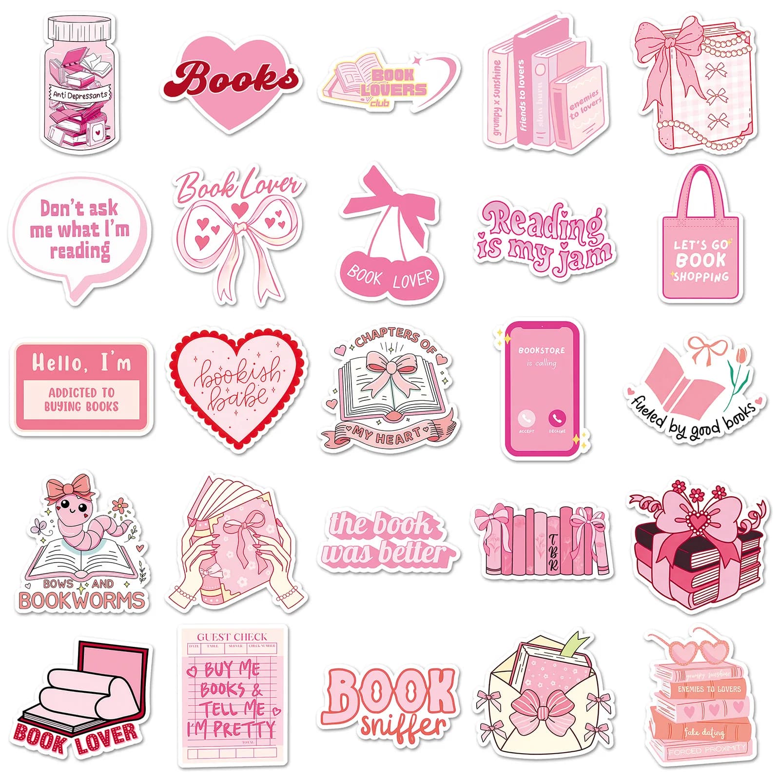 50 Adesivi a Tema Letterario Impermeabili Rosa con Citazioni di Lettura per Laptop, Telefono, Quaderno, Diario, Planner, Scrapbooking, Fai da Te, Cancelleria, Regalo