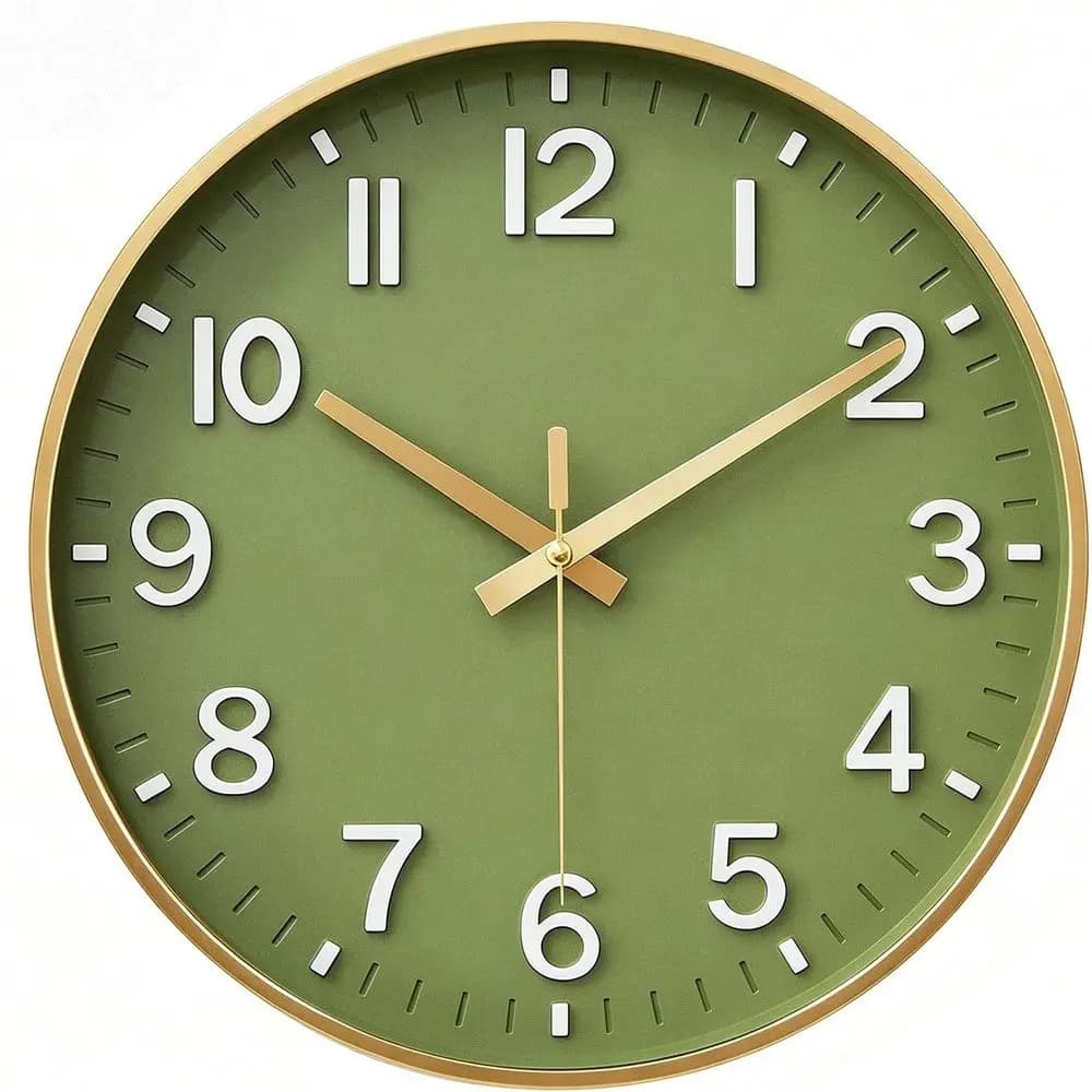 Battery-Powered 8-Inch Green Gold Wall Clock with Silent 3D Numbers for Home and Office Decor