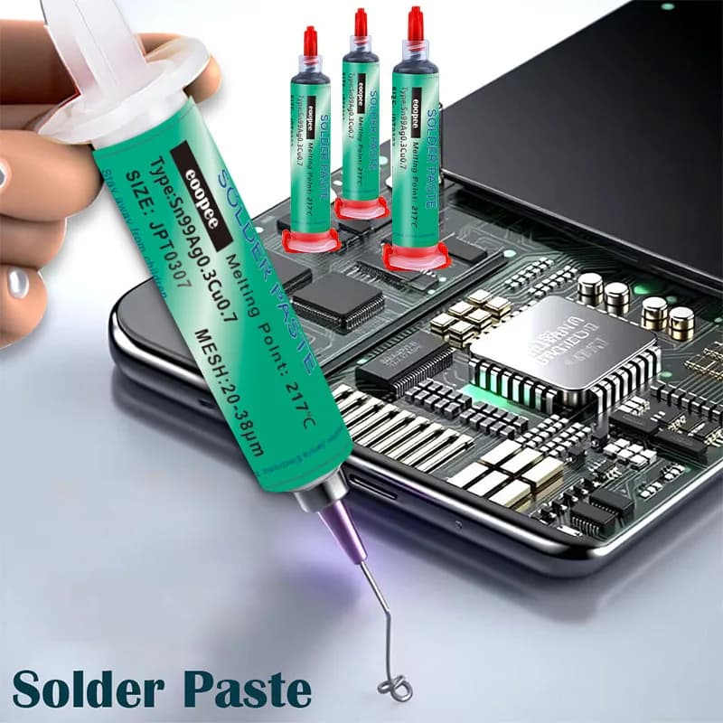 Sn99Ag0.3Cu0.7 Tubo per ago per pasta saldante senza piombo per saldatura PCB/BGA/SMD Presa USB Riparazione Pasta saldante per saldatura a stagno 20-38um