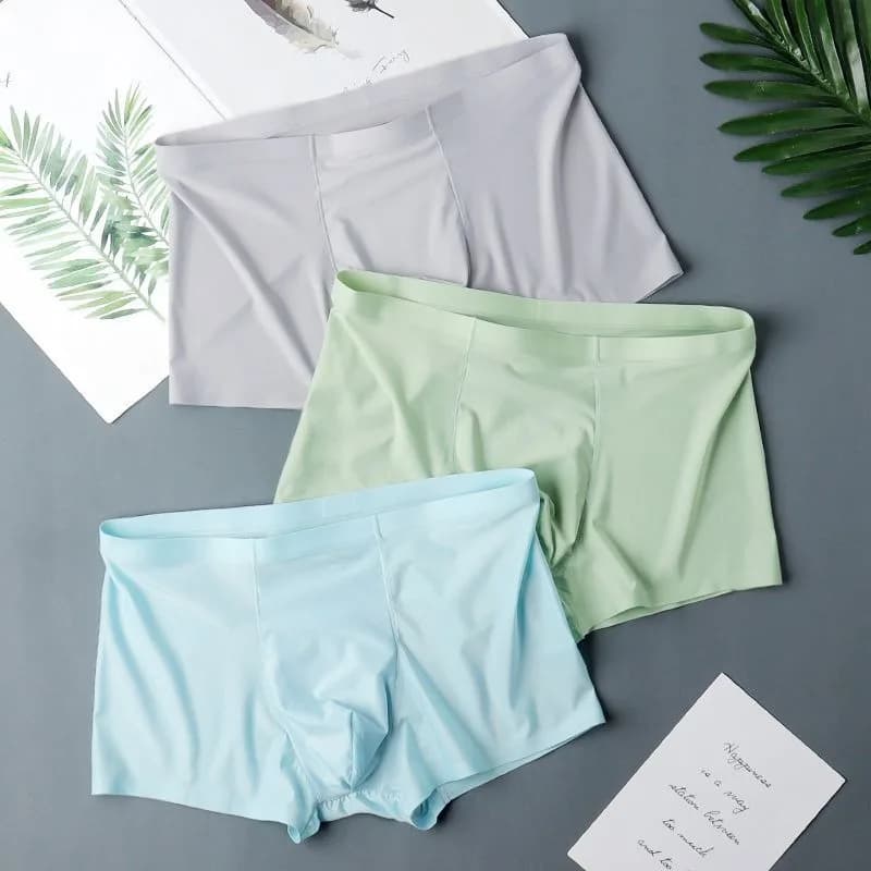 3PCS Men's Underwear Men's Ice Silk Four Corners Summer Thin Seamless Light Boys and Teenagers Boxer Shorts Summer