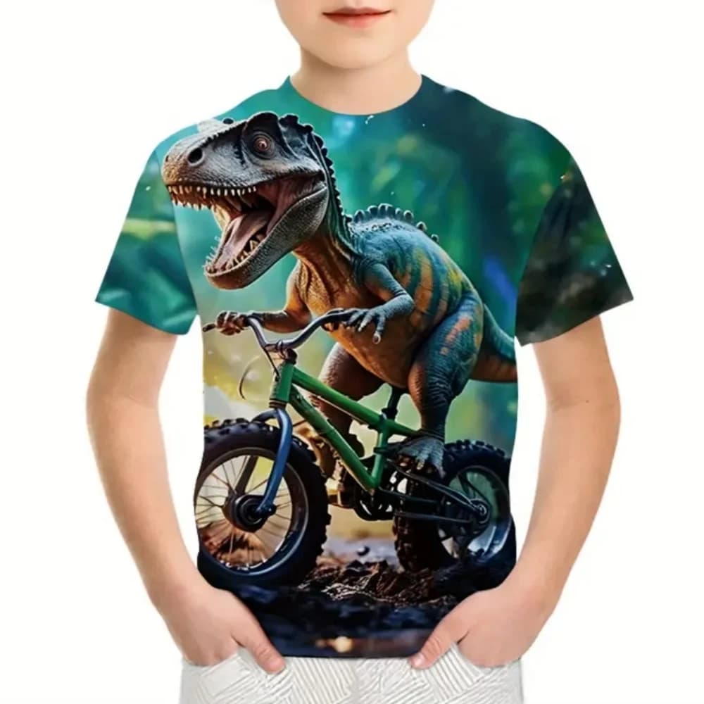 Ragazzi Abbigliamento per bambini Stampa 3D Dinosauro del fumetto Magliette grafiche Moda Estate Streetwear O-Collo Maniche corte T-shirt per ragazzi