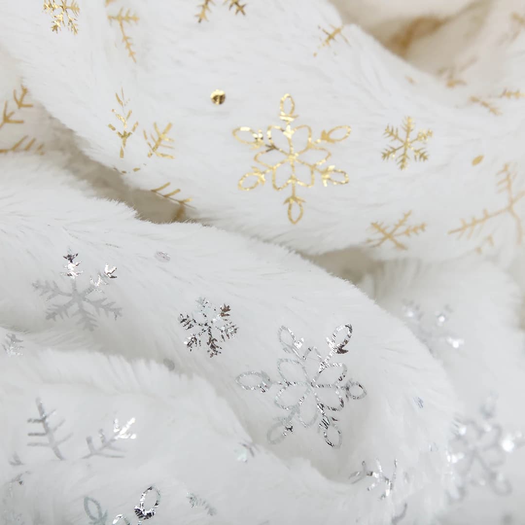 150x200 cm/50x50 cm PV Velluto dorato Fiocco di neve Tessuto di velluto per la decorazione natalizia Copertura del cuscino Felpa con cappuccio da donna Panno da cucito fai da te