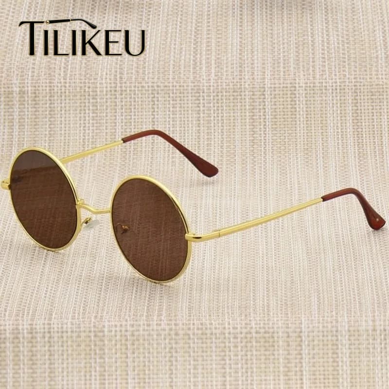 2026 Retro Round Crystal Glass Sunshade Men's Alloy Comfort Flexible Leg Designer Women's Luxury Small Circle Sunglasses UV400
