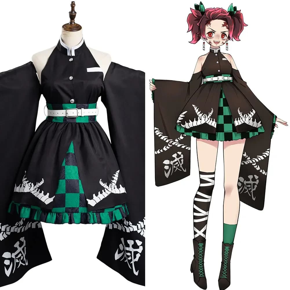 Anime Demon Slayer Kamado Tanjirou Costume Cosplay Abiti Kimono Abito di Carnevale di Halloween