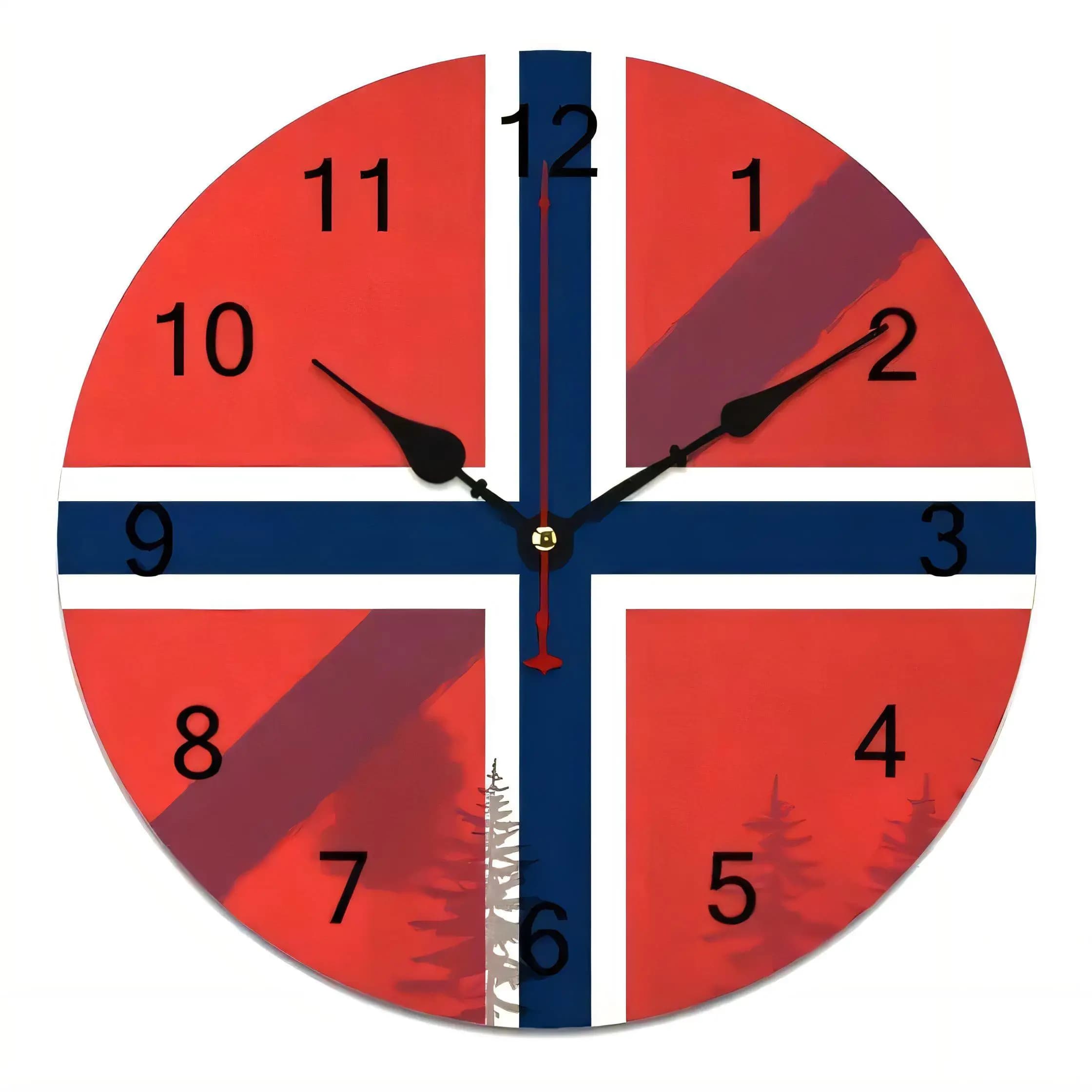 Norway Flag Wall Clock Silent Non Ticking Battery Operated Pine Trees Decor for Home Living Room Kitchen