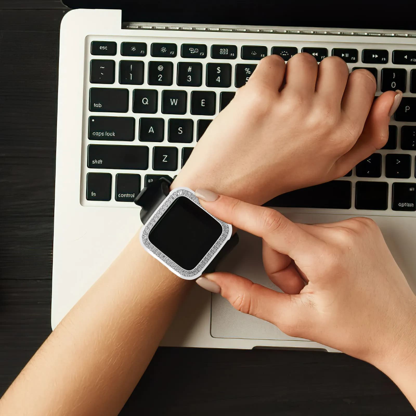 Custodia Protettiva Diamantata Vuota in PC Antiurto Antigraffio Argento per Smartwatch Sportivo - Accessori