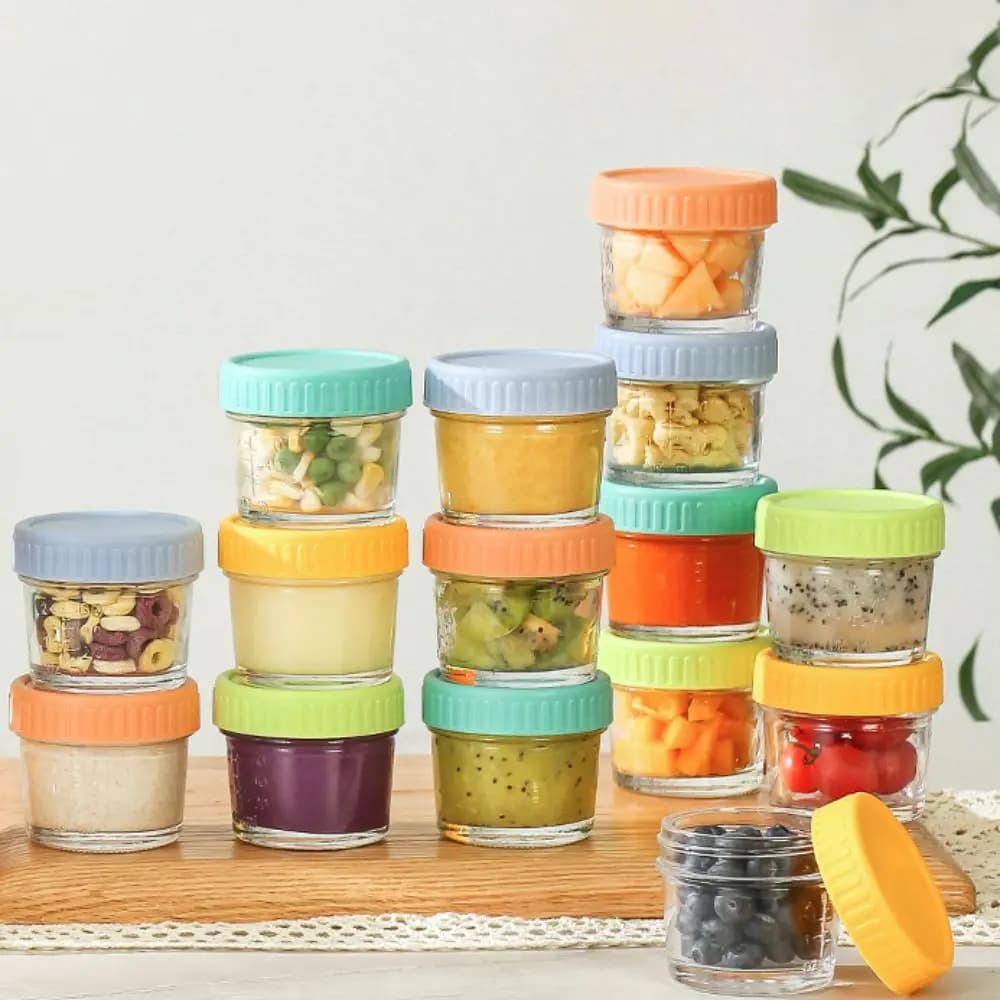 Barattolo di vetro per alimenti per bambini da 6 pezzi riutilizzabile con coperchio, tazza per salsa a immersione, a tenuta stagna, con scala, contenitore per condimenti per insalata, miele