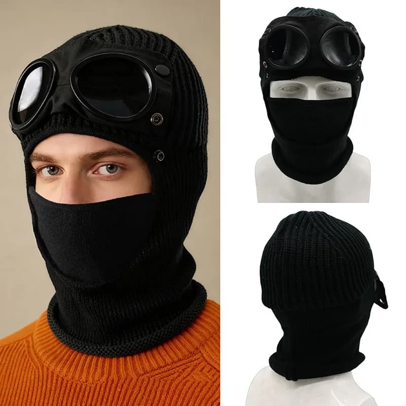1 pz alla moda autunno inverno berretti caldi occhiali da aviatore uomo donna protezione per le orecchie antivento ciclismo copertura integrale cappello lavorato a maglia caldo