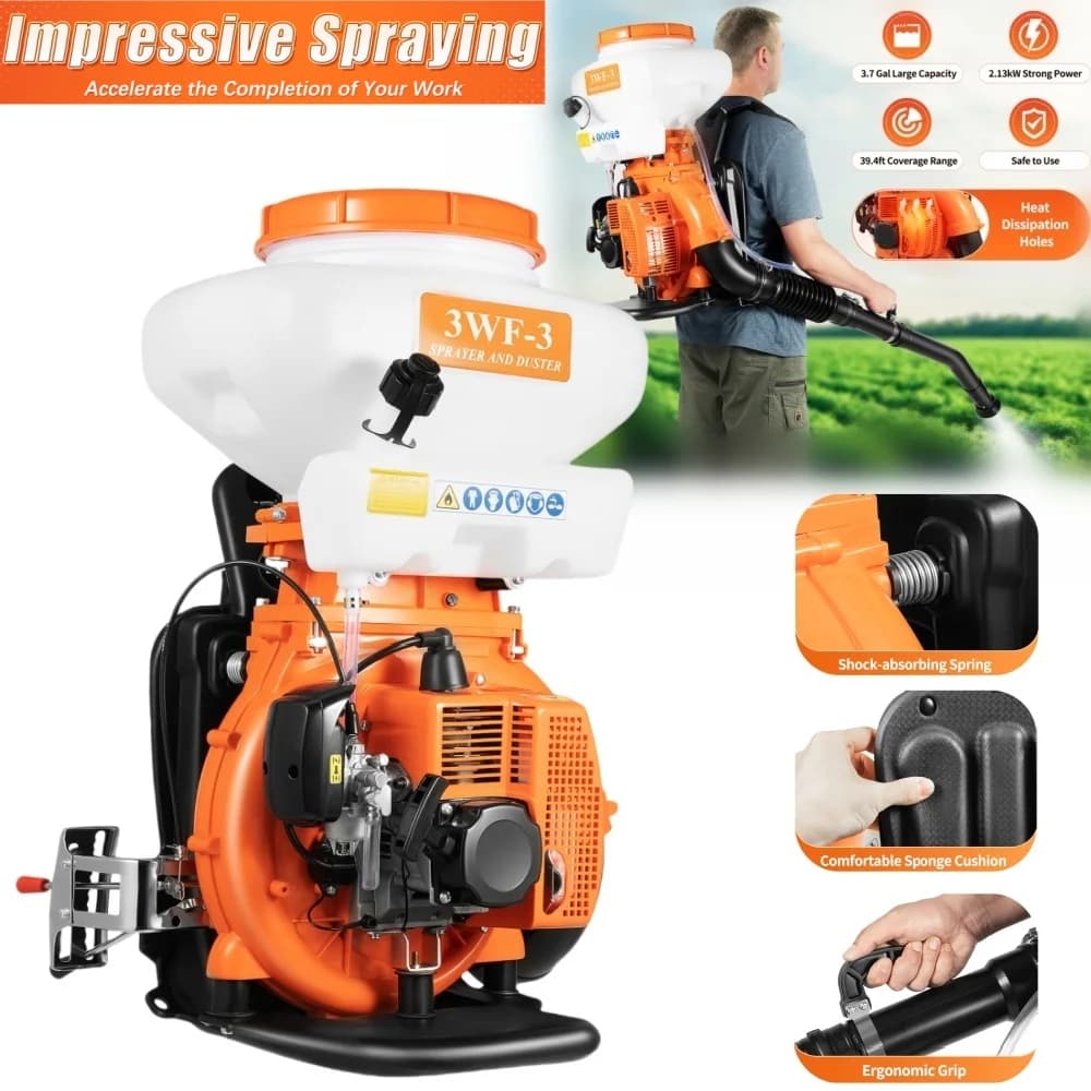 3.7Gal Backpack Fog Agricultural Sprinkler, Gasoline Powered Garden Fan