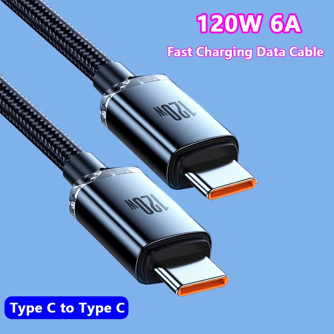 Cavo dati caricabatterie rapido da 120 W 6A da tipo C a tipo C per Samsung Xiaomi Huawei Caricatore per telefono Android Cavo USB C MacBook Pro iPad Pro