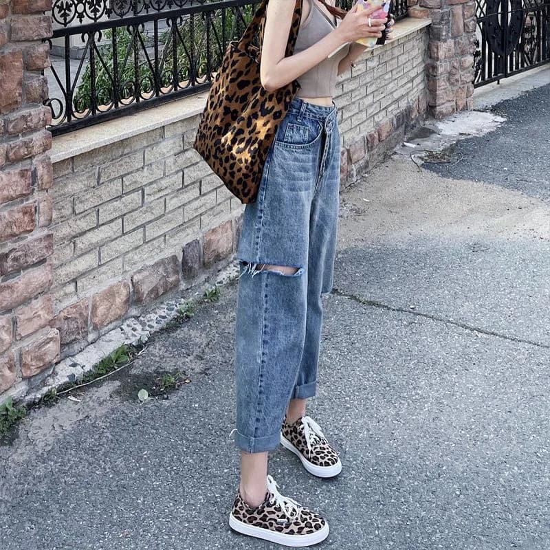 High Waist Wide Leg Jeans Women's Summer Thin Denim Pants Harlan Dad Loose Fit Torn Hole Vintage Sle Slimming Effect