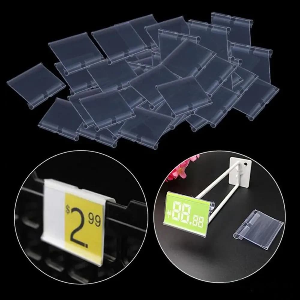 50PCS Plastic Price Tag Holder Double line hook Signage Label Holder Transparent Multifunctional Price Tag Display Holders