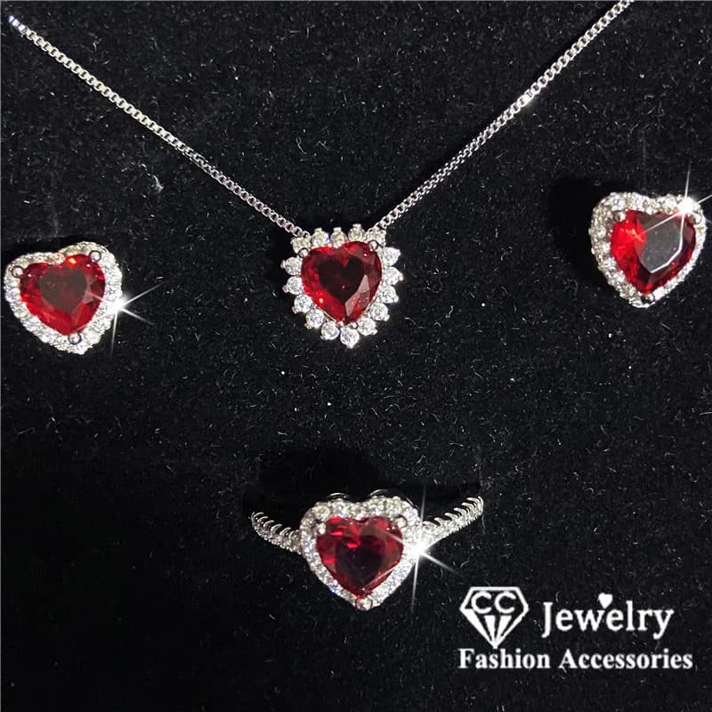 Set di gioielli CC Set di orecchini con zirconi a forma di cuore rosso per le donne Gioielleria raffinata Accessori moda Regalo di lusso