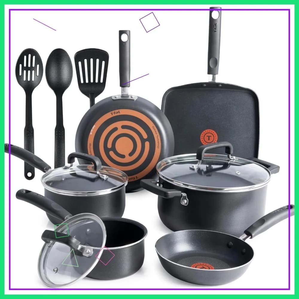 Set di Pentole Antiaderenti da 12 Pezzi, Adatte al Forno fino a 350°F, Include Padelle, Casseruole, Pentola Olandese e Altro - Lavabili in Lavastoviglie, Nere