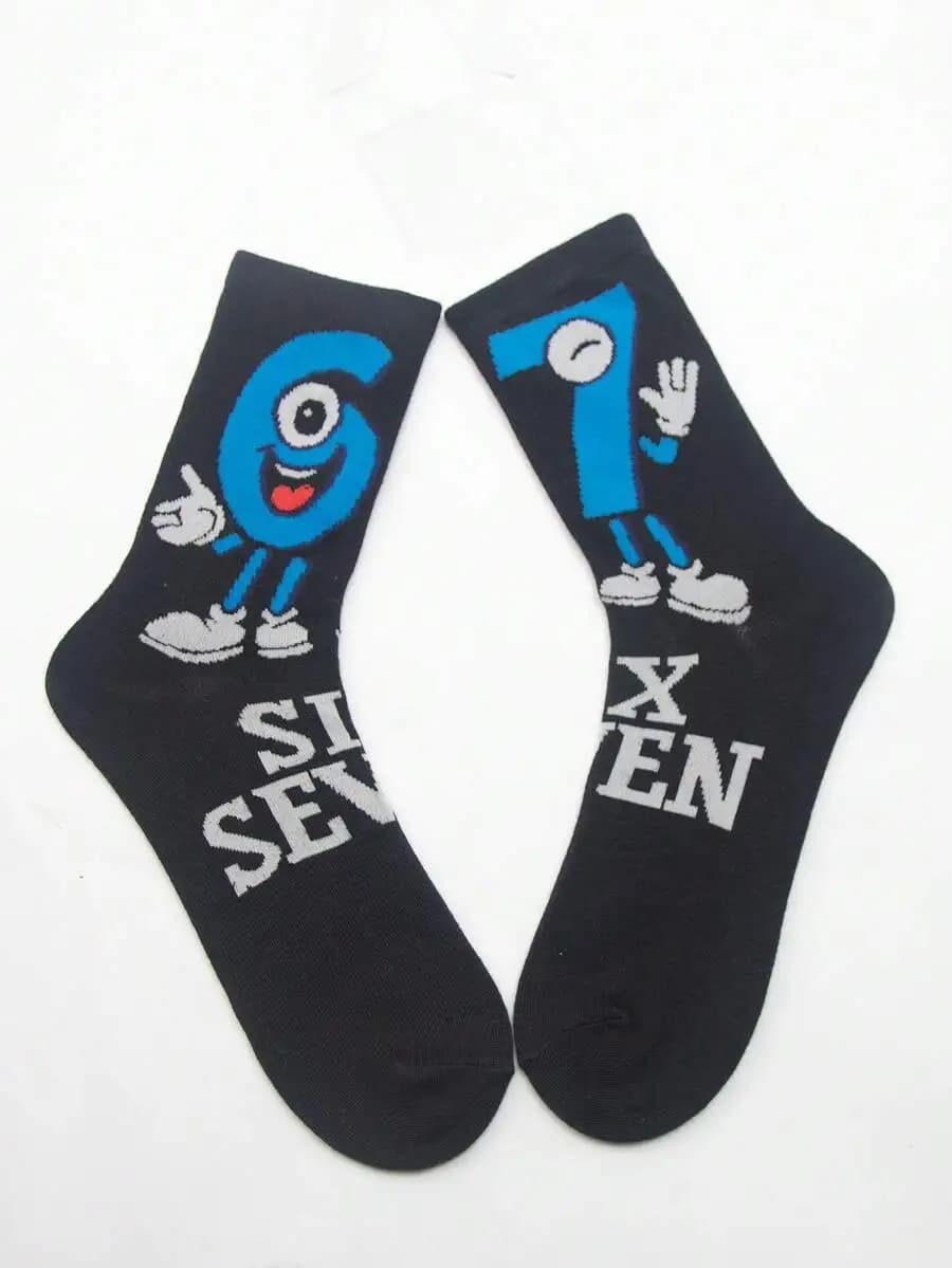 Mens Cartoon Number Pattern Mid-Calf Socks Comfortable Breathable Casual Daily Wear