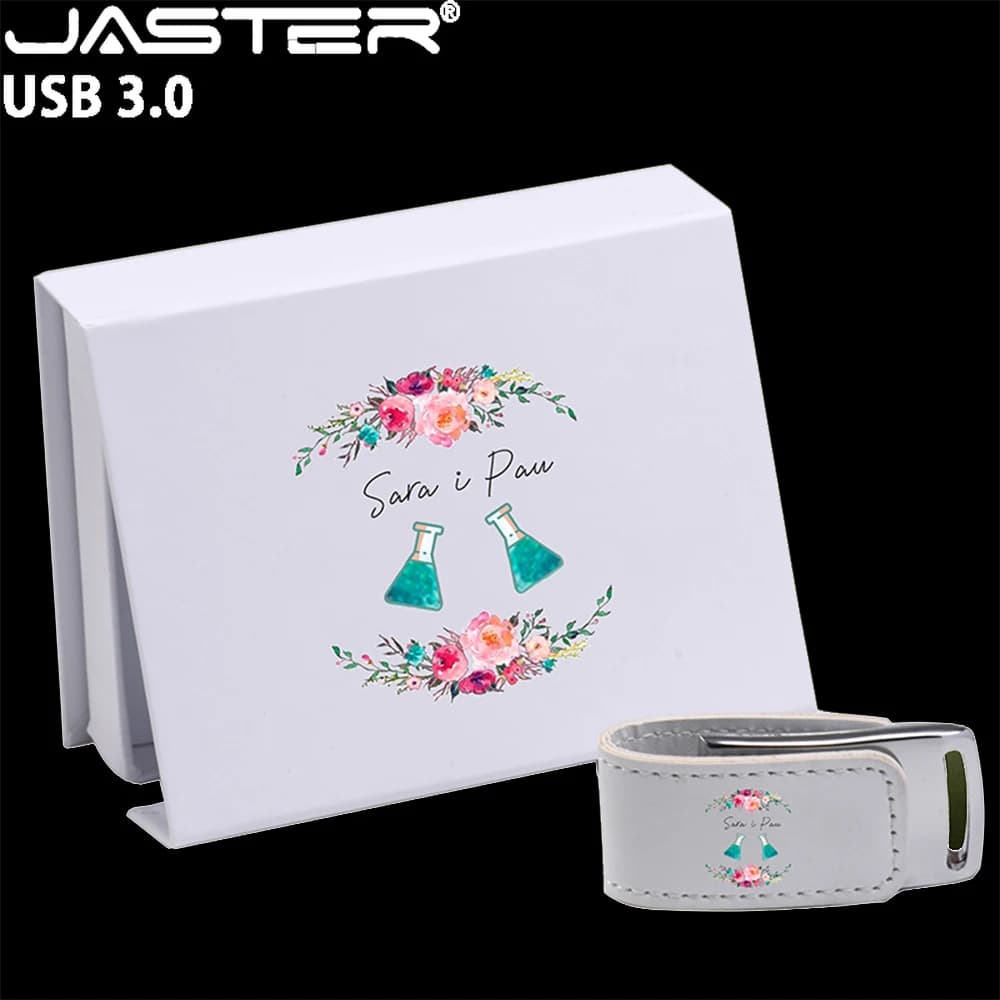 JASTER USB 3.0 Flash Drives 128GB stampa a colori Fashion Pen Drive 64GB in pelle bianca con scatola Memory Stick regalo aziendale U Disk