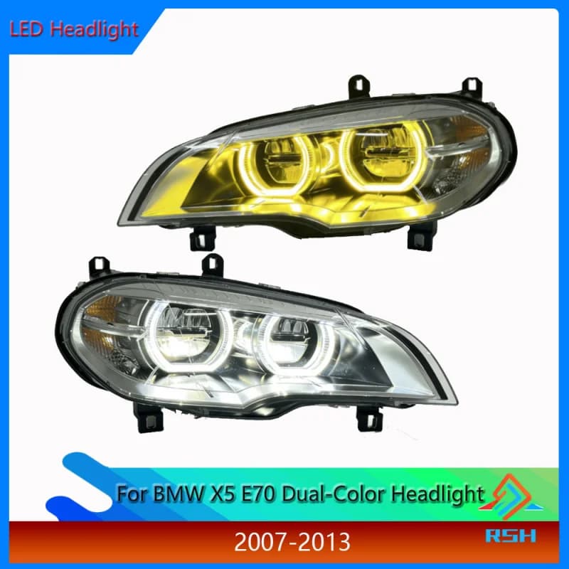 Gruppo Fari per BMW X5 E70 Modelli 2007-2013 Aggiornato con Angel Eyes, Nuovo Design Bicolore e Luci Diurne a LED