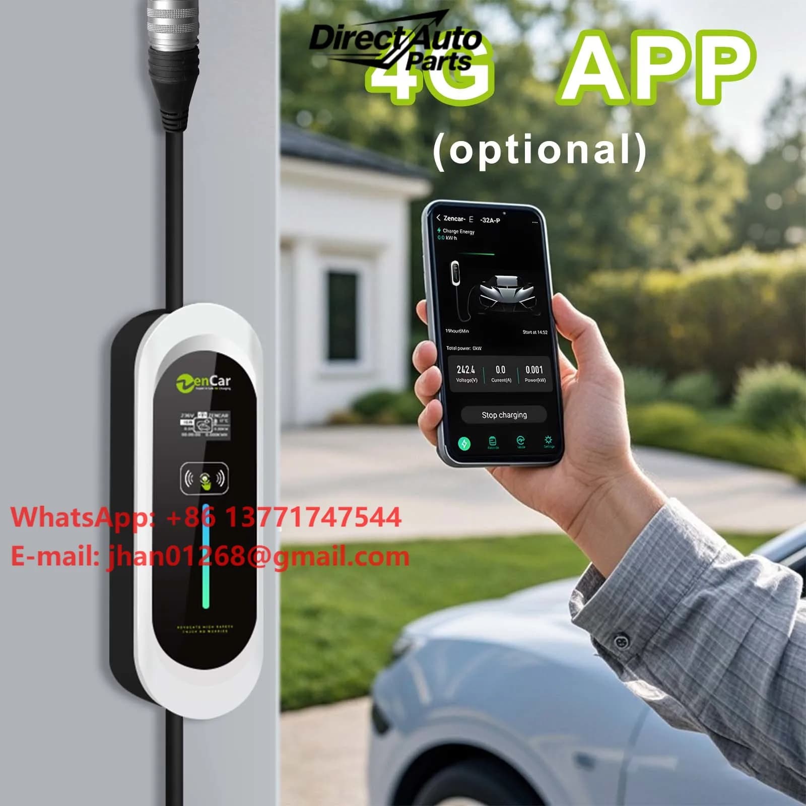 Model E Car Charger with Multi Adapters 40A Zencar 9.6kW Type 1 NACS AC Ev Charger with Replaceable Power Plugs NEMA14-50 5-15