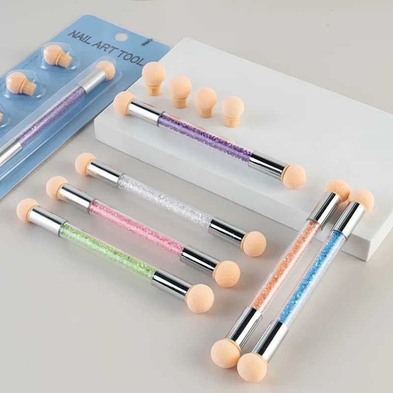 Set da 5 Pennelli Doppia Punta per Nail Art, Spugna per Sfumature Ombré, Strumento per Sfumatura Morbida con Manico in Acrilico Cristallo, Colore Casuale