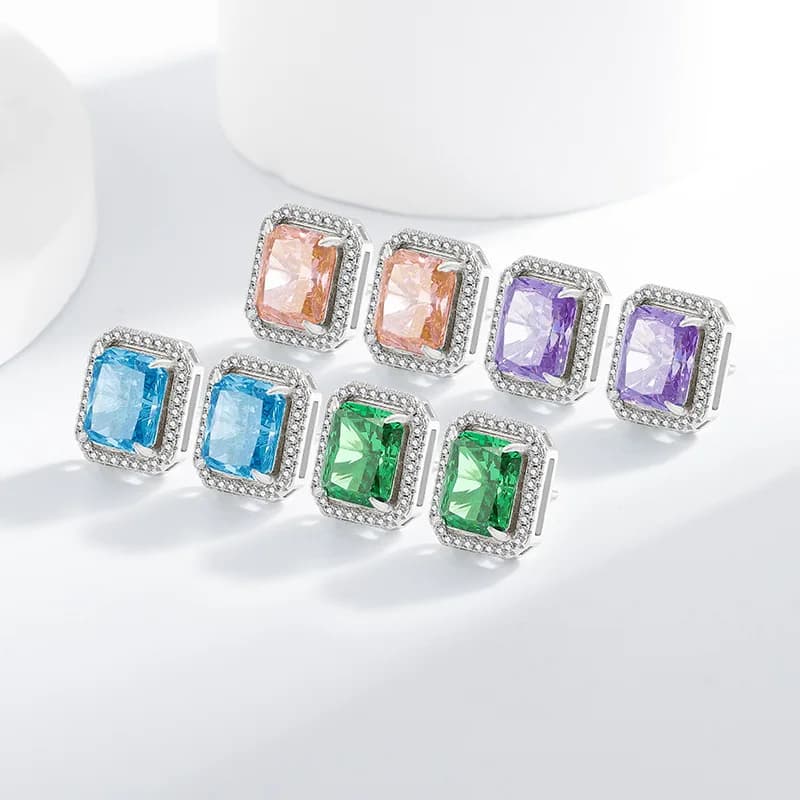 Orecchini a Perno Rettangolari in Argento Sterling 925 con Taglio a Fiore di Ghiaccio, Diamanti ad Alto Contenuto di Carbonio, Regalo per Compleanno e Anniversario