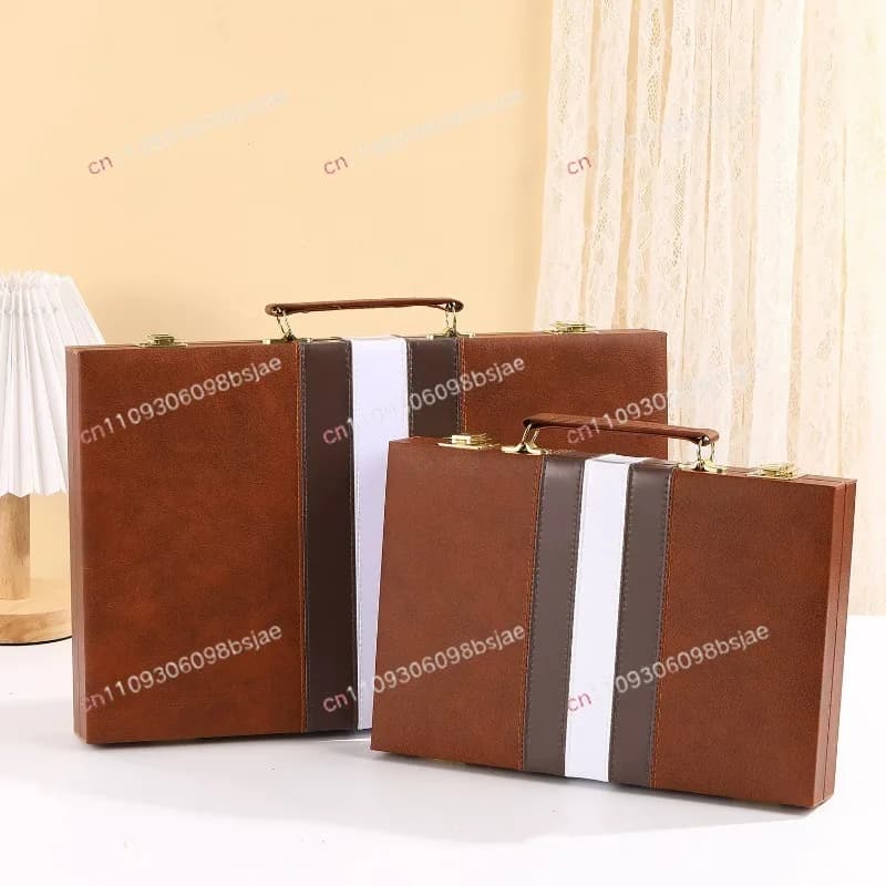 Backgammon game board set gift box PU leather high-end portable chess box packaging gift leather box