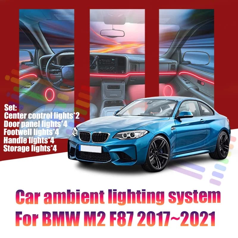 Luci Ambientali LED per BMW M2 F87 2017~2021, Illuminazione Interna Auto Colorata, Striscia Neon RGB 64 Colori