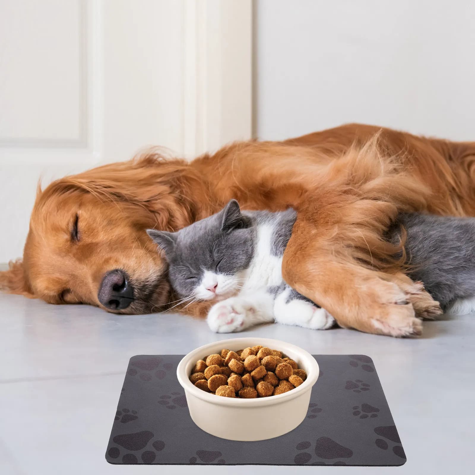Tappetino Assorbente per Alimenti per Animali Domestici, Sottobicchiere Spesso Riutilizzabile per Ciotole di Cibo e Acqua per Cani e Gatti, Senza Macchie, Impermeabile, Facile da Pulire, Resistente ai Graffi