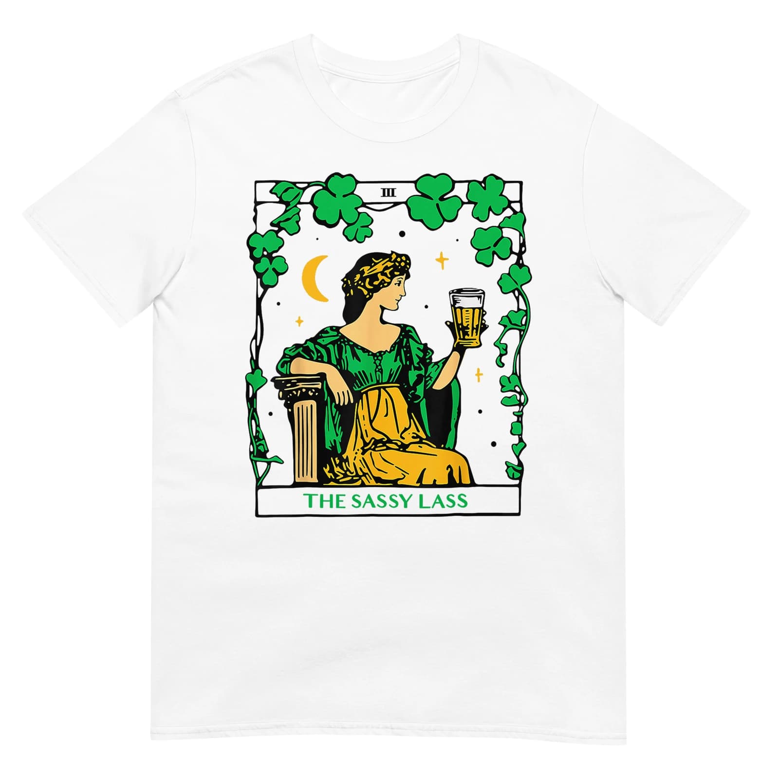 Maglietta divertente per il giorno di San Patrizio con la carta dei tarocchi The Sassy Lass