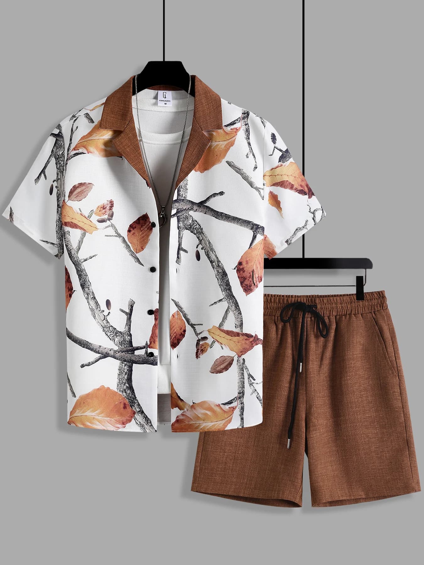 Men's Casual Dress 2 Pieces with Print Autumn Sheets and Color Blocks: Shorts with Coulisse