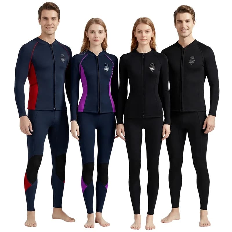 3mm Men's Underwater Mute Woman, 2 Separate Pieces, Long Sleeve Tops and Shorts, for Snorkeling, Surfing and Swimming