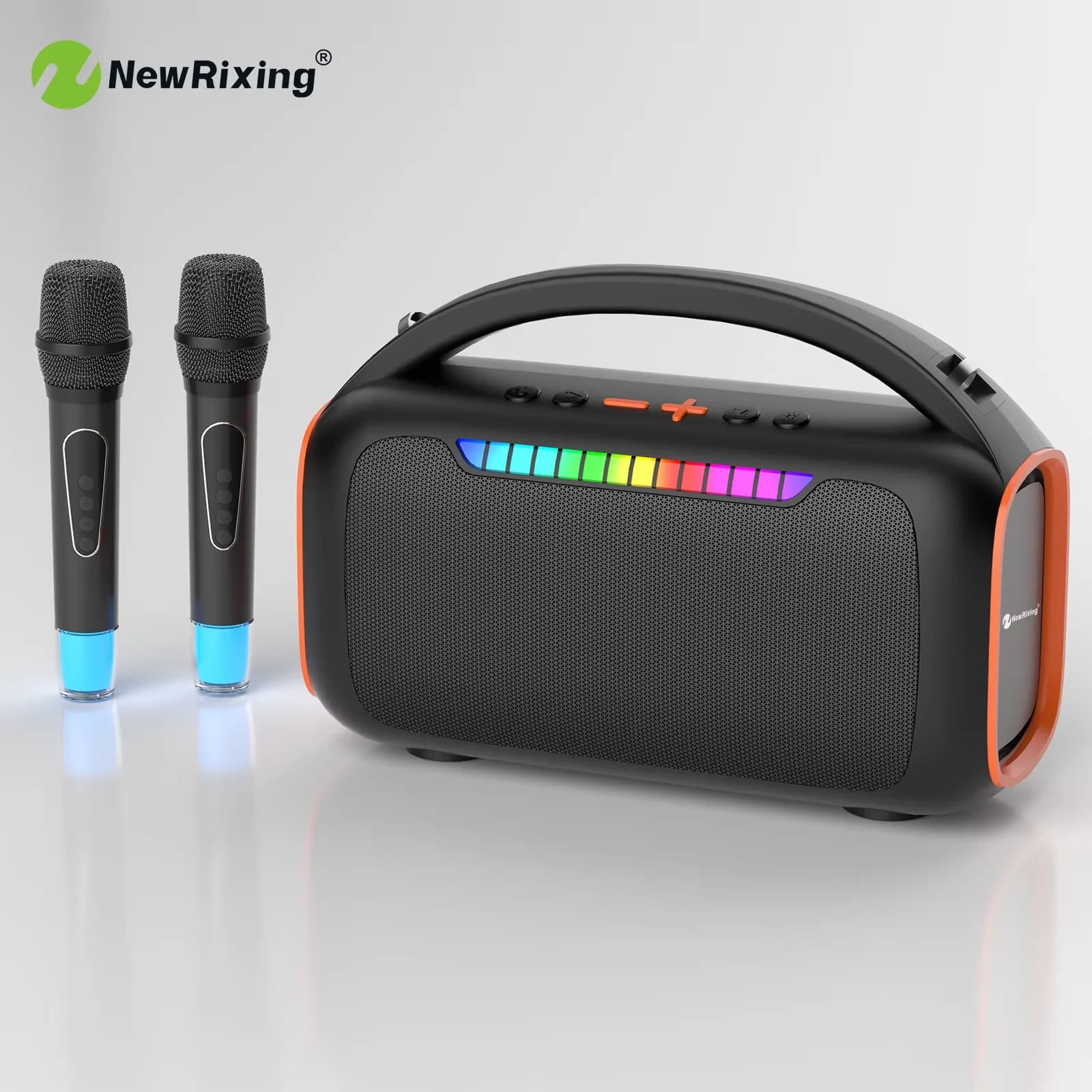 NewRixing 30W Bluetooth Speaker with 2 Mics,Karaoke Machine, Outdoor Speaker,Magic Mic/Dynamic RGB Light/TF/AUX/USB