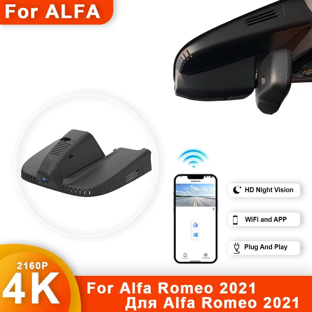 Customized 4K HD 2160P Plug and play Dash Cam for Alfa Romeo Stelvio Giulia Front and rear WIFI Car Dvr Dashcam