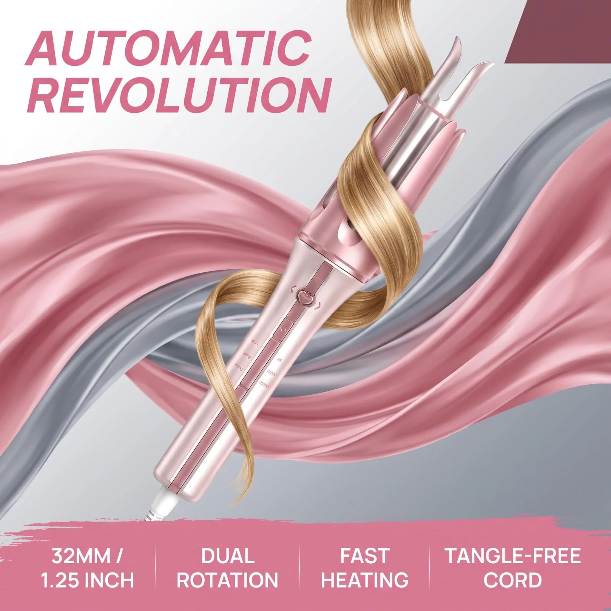 32MM Automatic Hair Curler Negative Ion Auto Rotating Curling Iron Large Wave Big Curl Hair Waver Damage‑Free Hair Styling Tool