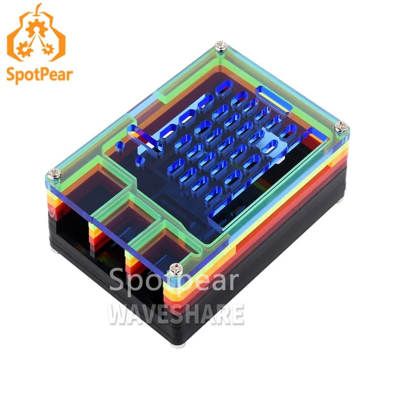 Colorful Rainbow Acrylic Case Raspberry Pi 5 Pi5 Case compatible with official heat sink fan