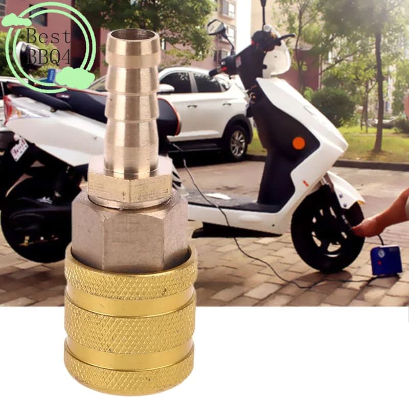 (BBQ4) Connettore in ottone massiccio da 6/8mm per valvola pneumatico auto, morsetto per ugello pompa, adattatore per gonfiaggio pneumatici bici e moto