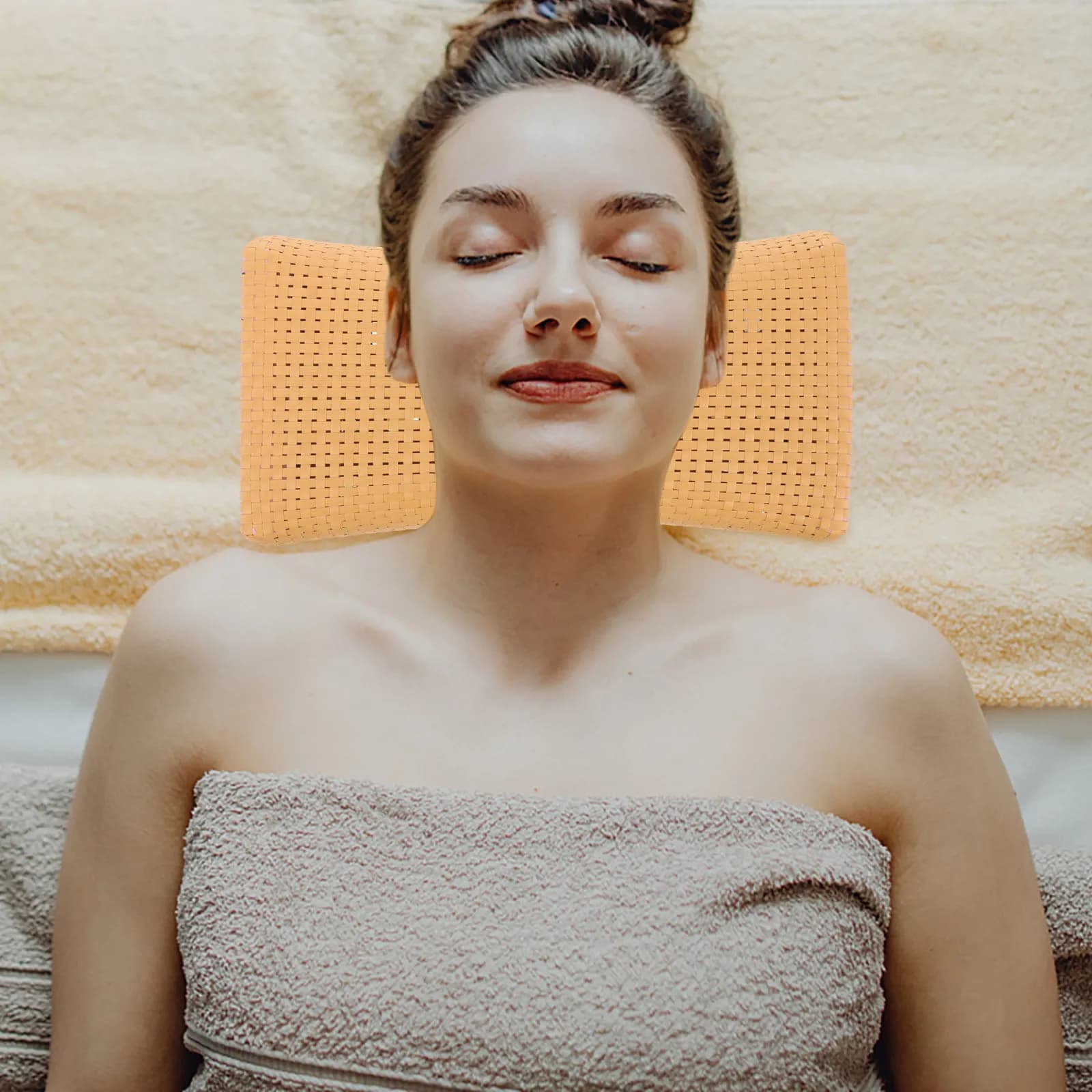 Cuscino per Collo da Sauna in Rattan Sintetico, Supporto Cervicale Ergonomico, Design Traspirante Intrecciato per Sauna e Sonno Laterale