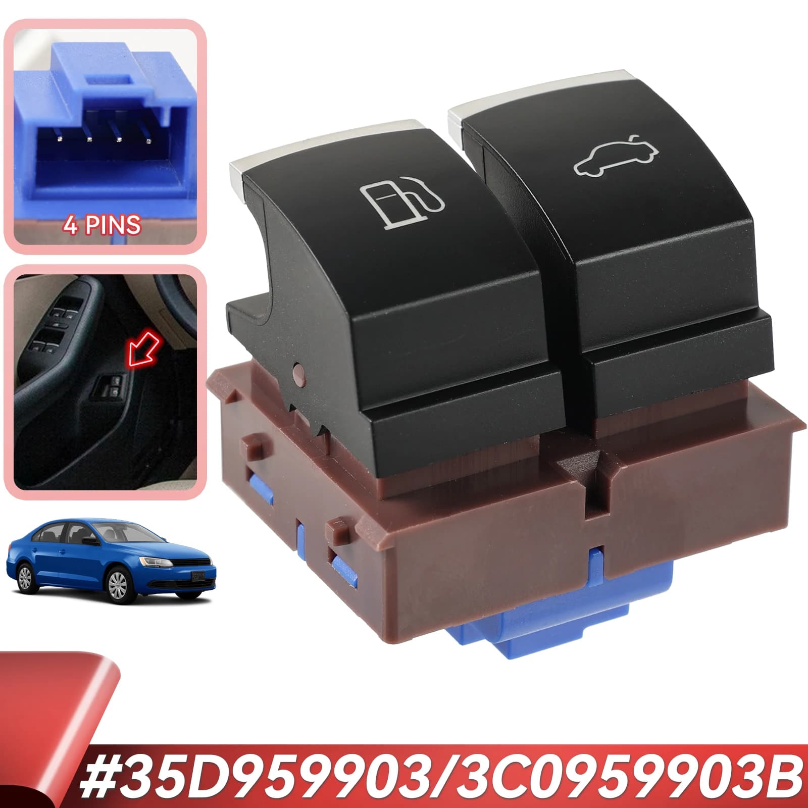 35D959903 Gas Serbatoio Carburante Interruttore Tappo Olio Porta Chiave di Rilascio Tronco Bagagli Pulsante adatto per VW Passat B6 B7 CC Jetta EOS 3C0959903B