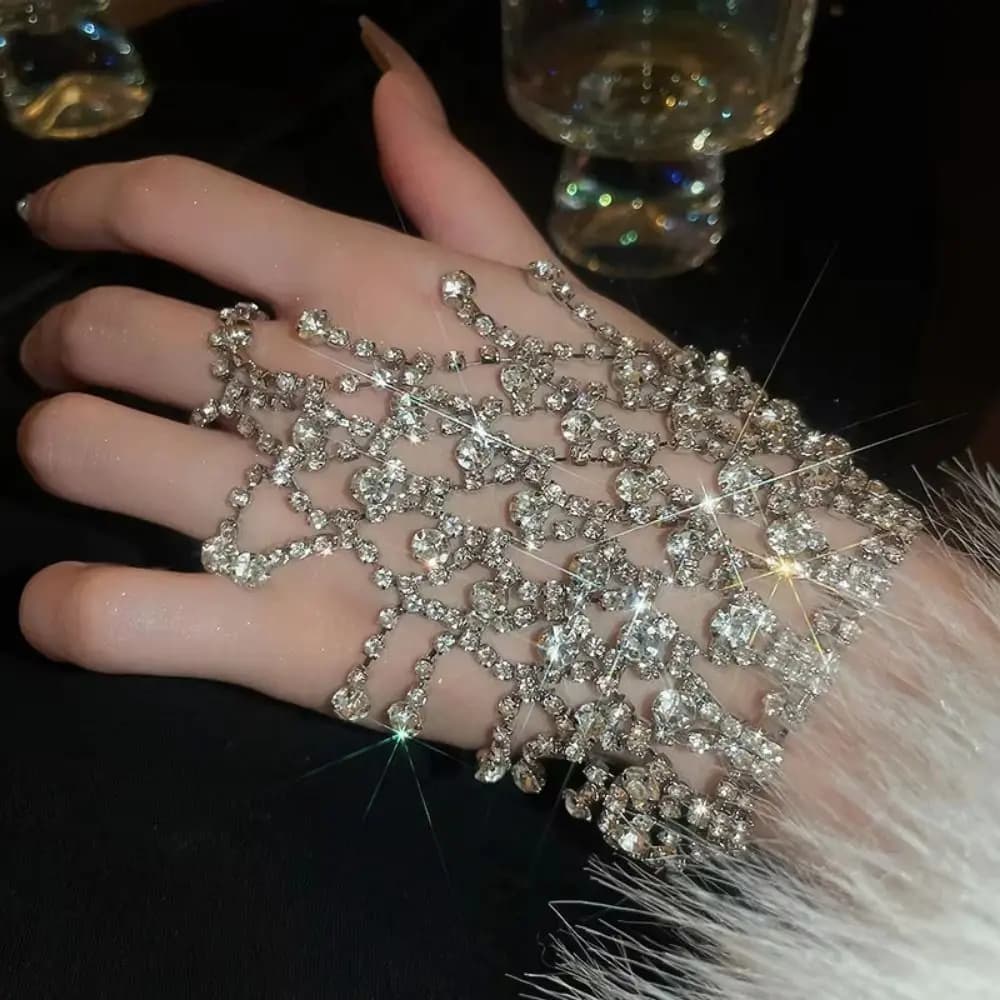 Bracciale Creativo con Strass, Elegante Bracciale Trendy con Nappe, Bracciale a Catena Multistrato con Strass Brillanti e Cristalli