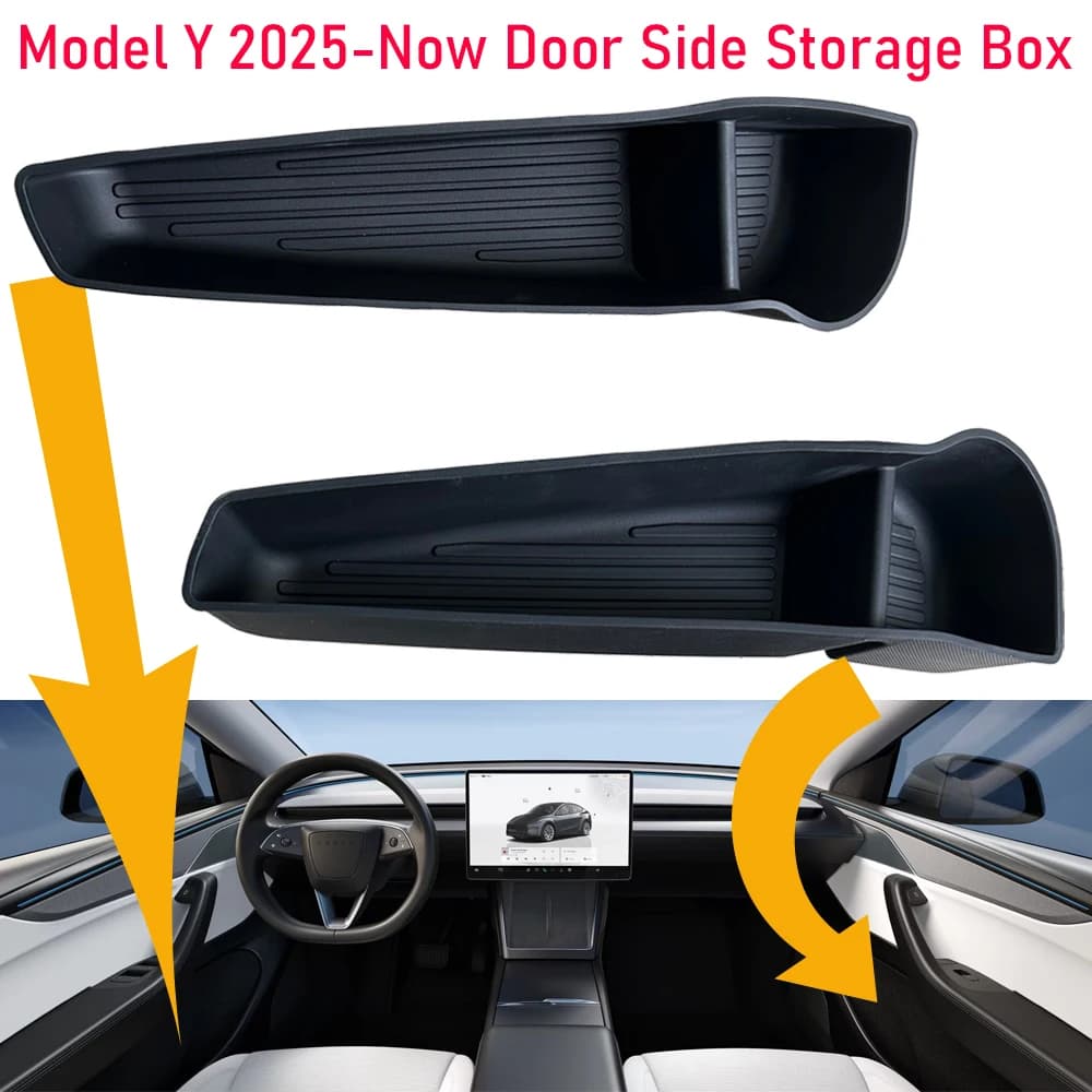For Tesla Model 3 Y Juniper 2026 2025 Lateral Door Storage Box Front Door Rear Side Pocket Tray Liner Central Console Organizer Mats
