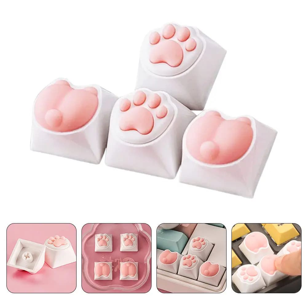 4 tasti a forma di zampa di gatto, tasti unici a forma di gatto per tastiera meccanica da gaming, comodi tasti di ricambio in resina siliconica per tastiera